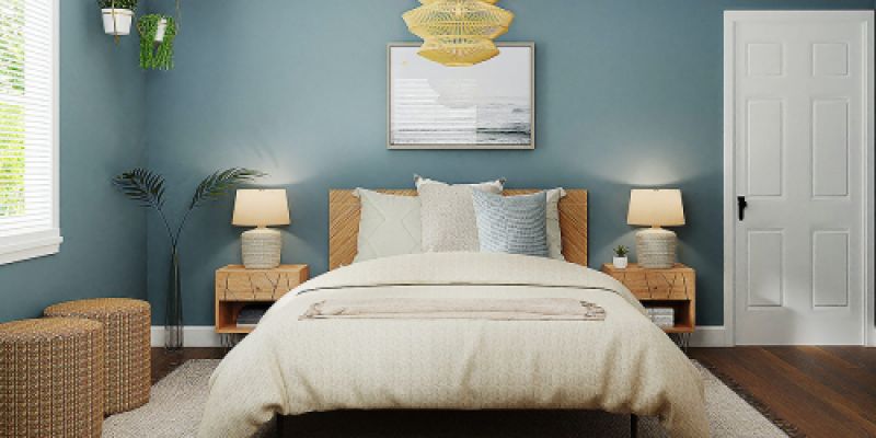 Dormitorio azul decorado